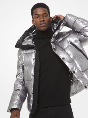 michael kors mens metallic ciré hooded puffer jacket|michael kors reversible puffer jacket.